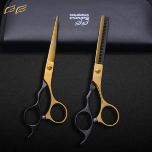 Juego de tijeras de peluquero negras y doradas Tijeras profesionales para cortar el cabello Juego de tijeras de peluquero de acero inoxidable de gran oferta por Bahasa Pro - Product Image 1