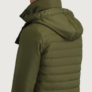 Olive Green Quilted Padded Hooded <b>Jacket</b> for <b>Men</b> Water-Resistant Winter Outerwear <b>Fleece</b> Lining Adjustable Hood Stand Streetwear - Product Image 6
