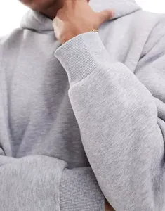 Men's Gray Hooded Sweatshirt Oversized Fit Solid Colour Casual <b>Fleece</b> <b>Hoodie</b> With Front Pocket Autumn Wear 2027 - Product Image 3