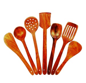 Juego de Cubiertos para Ensalada Mirha International, Cuchara y Tenedor de Madera Natural con 2 Espátulas, Hechos a Mano de Forma Sostenible, Tamaño S - Product Image 6