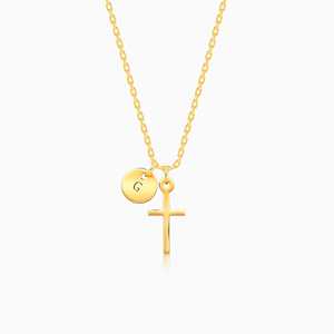 Golden Personalised Halo Cross Pendant <b>Necklace</b> with Link <b>Chain</b> Custom Fine Jewelry - Product Image 4