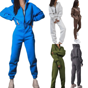 Survêtement à motif solide 100% coton pour femme Sweat à capuche respirant et pantalon de survêtement en tricot évasé pour la saison d'hiver - Product Image 6