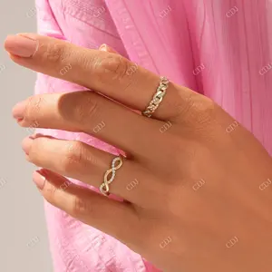 फैशन कस्टम लक्जरी प्राकृतिक हीरा मुड़ इन्फिनिटी अंगूठी प्रशस्त हीरा स्टैकिंग की अंगूठी खुला मोड़ अंगूठी 14k ठोस सोने बैंड