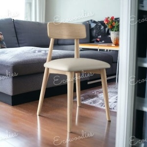 Chaise de salle à manger moderne et écologique en bois massif avec assise en cuir pour salle à manger vintage, pour la maison, le café, le parc ou la chambre à coucher. - Product Image 1