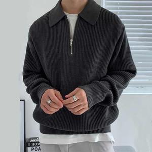 Pull-over à col ras du cou 100% coton pour hommes, pull-over décontracté de couleur unie, demi-tricots pour la saison automne-hiver - Product Image 3