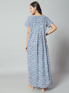 Camisón de Maternidad de Algodón 100% para Mujer, Manga Media, Largo Completo, Tejido Transpirable, Cuello con Estampado Floral, Elegante para Verano, 300g - Product Image 6