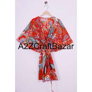 Robe Kaftan Midi en Coton Pur Fait Main pour Femmes, Imprimé Floral Bohème, Vêtement de Plage, Printemps Été, Doux, Respirant, Confortable, Décontracté - Product Image 1