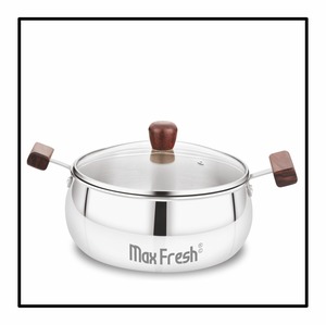 Maxfresh Triply Handi avec couvercle en verre Design éthique Manche en bois pour une meilleure prise en main Technologie de batterie de cuisine Triply Produit de qualité supérieure - Product Image 1