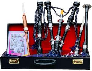Bagpipes écossais des Highlands avec montures argentées, livre de tutoriel, bagpipes en tartan, prix de gros, bagpipes faits à la main, bagpipes noirs - Product Image 3