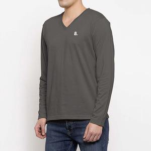 T-shirt en coton à manches longues pour homme, col en V, t-shirt à col en V, logo personnalisé, t-shirt à manches longues pour homme, col en V - Product Image 3