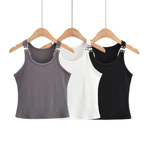 American Style Fashion Sexy Short Sleeve <b>Vest</b> <b>Women's</b> Summer Elastic Slimming Solid Color Hook Buckle <b>Vest</b> <b>Top</b> Trendy - Product Image 5