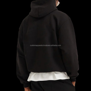 Sudadera con Capucha Corta de Algodón French Terry de Alta Calidad para Hombre, Estilo Urbano Oversize, Estampado Puff de Gran Gramaje, Sudadera con Botones Personalizada - Product Image 3