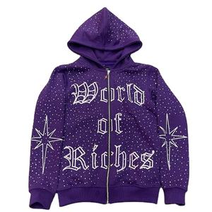 เสื้อฮู้ดดี้ฤดูหนาวแบบมีซิป ปักลายคริสตัลเต็มตัว ผลิตจากผ้าฝรั่งเศสเทอร์รี่เนื้อหนา พิมพ์โลโก้ด้วยเทคนิคซิลค์สกรีน เป็นมิตรต่อสิ่งแวดล้อม สีเอซิด - Product Image 1