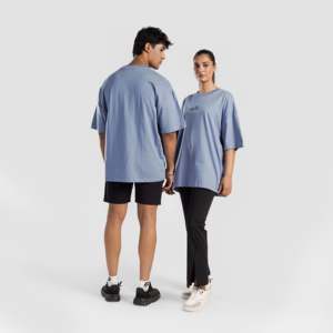 T-shirt basique bleu 100 % coton, coupe ajustée, en tissu jersey léger 300 grammes, modèle imprimé - Product Image 1