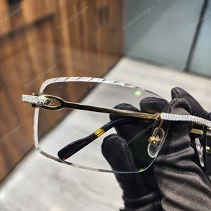 Lunettes de soleil de luxe transparentes grises anti-reflets avec monture en acier inoxydable sertie de moissanite, design classique GRA - Product Image 4