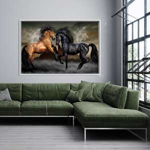 Lienzo Impreso: Arte de Pared con Dos Caballos - Decoración Loft, Elegante Regalo Ecuestre, Lienzo con Marco Blanco - Product Image 1