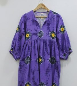 Nouvelle arrivée, robe longue bohème pour femmes, robe maxi à fleurs violettes, tie-dye, tissée à la main, 100% coton, col en V - Product Image 6