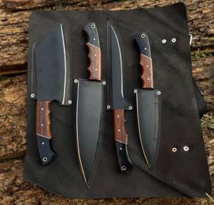 Juego de Cuchillos de Chef de Acero con Alto Contenido de Carbono Forjado a Mano al por Mayor con Mango de Madera para Uso en Restaurantes, Incluye Bolsa de Cuero, Cuchillos para Cortar Carne - Product Image 1