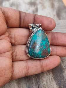 Chrysocolla ธรรมชาติ16X22มม. การตั้งค่ารูปทรงแฟนซีจี้925ทึบทำด้วยมือเงินสเตอร์ลิงเครื่องประดับวาเลนไทน์ - Product Image 5