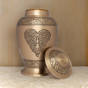 Matte Gold Heart Engraved Angel Wings Floral Band Brass Cremation Urns Keepsake Funeral Ashes Wholesale Decorative Memorial Urns - Product Image 2