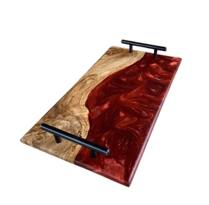 Bandeja de Servir Moderna de Madera y Resina, Bandeja Cuadrada de Resina Roja con Metal Negro, Precio Más Bajo - Product Image 1