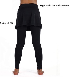 Leggings de yoga noirs taille haute avec jupe superposée, longueur intégrale, sans coutures, en Spandex et Polyester extensible, séchage rapide, anti-bactérien, pour femme - Product Image 2