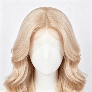 Perruque en cheveux humains blond champagne, longue, à ondulations lâches, avec dentelle frontale 13*4, raie au milieu - Product Image 5