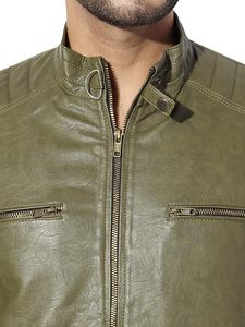 Veste bomber en cuir d'extérieur pour le printemps, mode, couleur unie, chaude, veste pour homme avec plusieurs poches, veste pour homme - Product Image 5