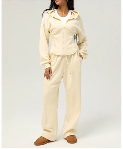 Conjunto de chándal para mujer, conjunto de 2 piezas, forro polar, manga larga, cremallera, sudadera holgada, pantalones de chándal, trajes de entrenamiento para invierno y otoño, conjuntos para correr - Product Image 3