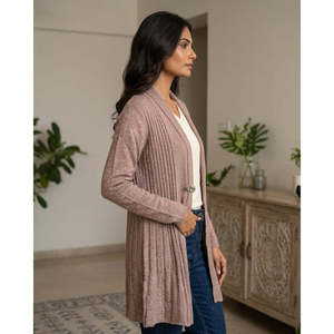 Autumn Crocheted Knitted Shrug-<b>Beige</b> Acrylic Streetwear Print - Product Image 4