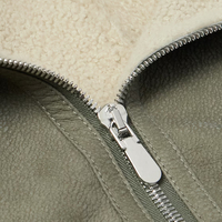 Veste bomber en daim et peau de mouton pour homme, sur mesure, en cuir vert olive, avec col et ourlet en tricot côtelé