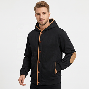 Men <b>Hooded</b> <b>Fleece</b> <b>Jacket</b> Solid Color Button Front Windproof Casual Autumn Coat Oversized Eco-Friendly Patchwork Design - Product Image 5