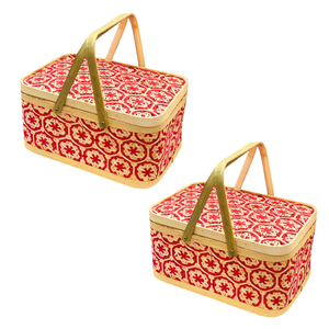 Paniers de rangement rectangulaires en bambou tressés à la main de style vintage avec motifs floraux – Idéal pour paniers cadeaux et rangement - Product Image 1