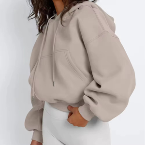 Sweat à capuche vintage en molleton personnalisé, style streetwear, uni, pour l'hiver, délavé à l'acide, effet usé, épaules tombantes, pour femmes, logo sur le devant - Product Image 6