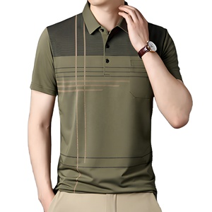 Polo de Manga Corta para Hombre, Estampado Verde, Tejido de Punto, Secado Rápido, Casual, con Diseño de Bolsillo - Product Image 1