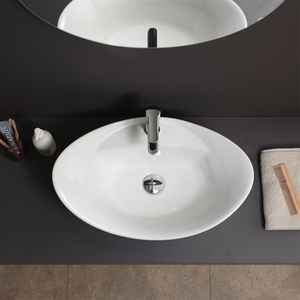 Lavabo Ovalado de Cerámica Blanca para Encimera - Product Image 3