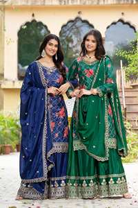 Lancement de la nouvelle collection moderne de tenues de fête Kurti Plazzo avec dupatta en soie chiffon imprimée et brodée - Product Image 6