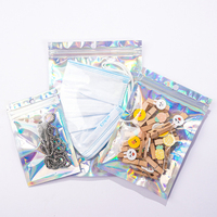 Sac en aluminium à fermeture éclair, Logo personnalisé, Laser, brillant, Transparent, plastique Mylar, cosmétique holographique, unités