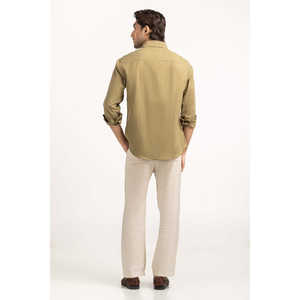 Chemises décontractées pour hommes, double boutonnage, 80 % coton, 20 % lin, popeline rayée, teinture unie, fourniture ODM - Product Image 6