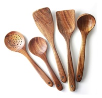 Ensemble d'ustensiles de cuisine en bois 5 pièces, écologiques, cuillères et spatules manuelles