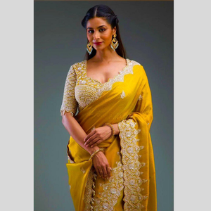 Sari ethnique en soie pour femmes avec pièce de boluse non cousue, produit artisanal en gros - Product Image 1