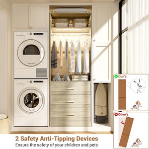 ตู้เสื้อผ้าแบบเปิดทันสมัยพร้อมไฟ LED, ตู้เก็บของในห้องนอน 3 ลิ้นชัก, ตู้เสื้อผ้าทรงสูงเพรียวบางพร้อมราวแขวนสำหรับพื้นที่ขนาดเล็ก - Product Image 1