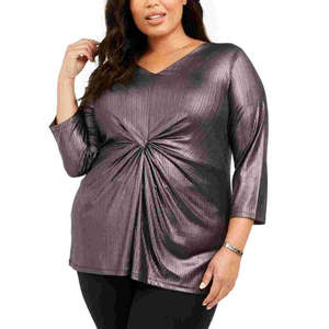 Top in maglia nero da donna Alfani taglia 0X con design frontale a torsione metallizzata - Product Image 1