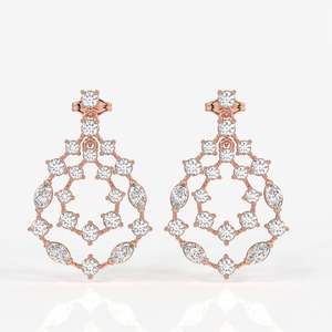 Golden Vine 14k Rose Gold <b>Earrings</b> Lab Grown Drop Geometric Heart-shaped Design Emerald Pearl Diamond Classic Religious Weddings - Product Image 6