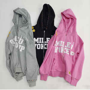 Haute Qualité Boxy À Capuche Strass Coupe Détail Street Wear Style Lâche Surdimensionné Fermeture Éclair Lavé À Capuche Plaid Courte Bouffée Automne - Product Image 1