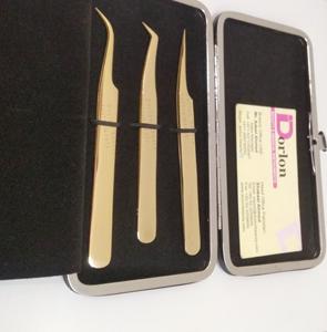 Pince à épiler professionnelle plaquée or en acier inoxydable Logo personnalisé pince à cils C pince à épiler d'extension de faux cils incurvée - Product Image 2