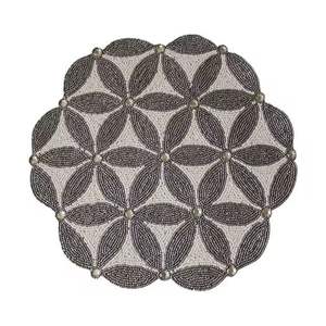 Napperon perlé arrivé couleur crème cassé thème floral brodé napperon rond perlé napperon coureur - Product Image 3