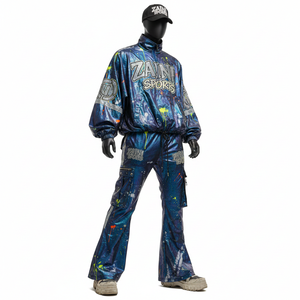 Conjunto de Chaqueta Cortavientos Premium para Hombre, Tela Ligera y Brillante, Paneles Azules, Transferencia de Calor Personalizada, Talla Grande - Product Image 6