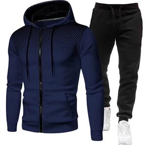 Conjunto Deportivo de Otoño Invierno para Hombre, Estilo Europeo Americano, Color Sólido, Forrado de Felpa, Chándal Informal, Tops Deportivos - Product Image 3