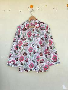 Costume de nuit indien exclusif imprimé fleuri fait à la main 100% coton élégant décontracté luxe popeline vêtements de nuit pour le printemps été automne - Product Image 3